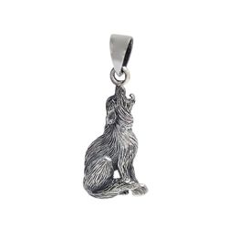 Sterling Silver Howling Wolf Detailed Dog Pendant